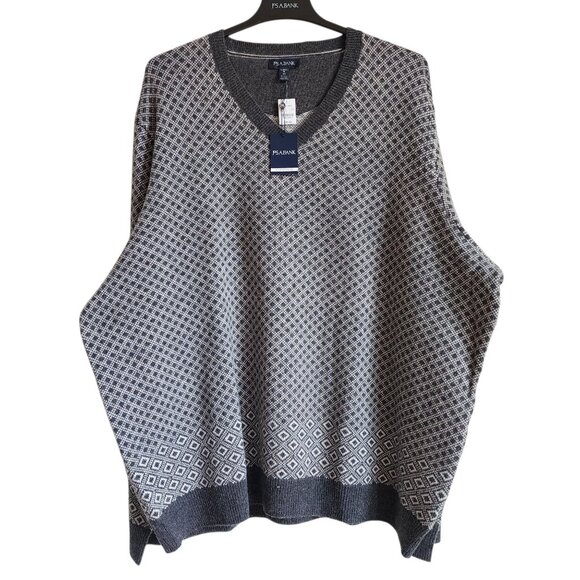 4XL Sweater Gray White Jos A Bank V Neck Nordic New Winter Wool Blend 4XB Jumper - Picture 1 of 17